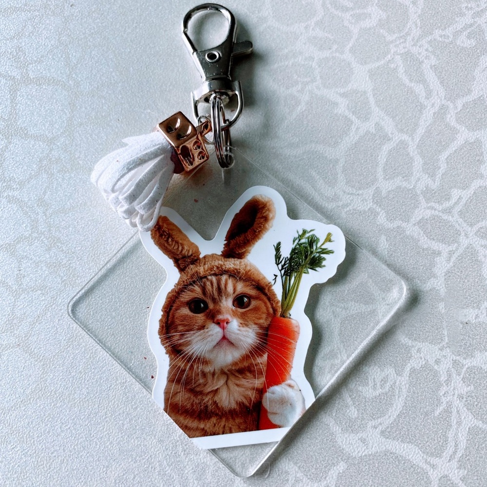 Hand Crafted Kids Bag Charm with Cat and Carrot Design